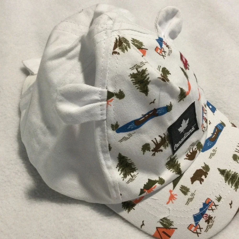 Canadiana Kids White CampingBear Fox Nature PrintBaseball Cap Toddler Baby 6-12M